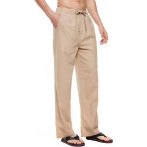 Pantalon En Lin Pour Homme - Pantalon D'été Large Et Léger - Coupe Ample - Pantalon De Loisirs - Yoga - Vacances - Pantalon De Plage Avec Cordon De Serrage - Neuf