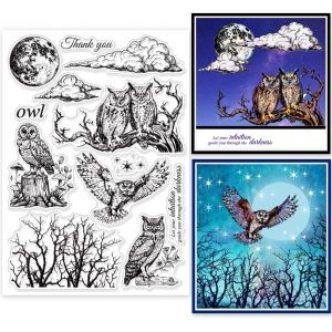 Tianyi-Tampons Transparents En Forme De Hibou Et De Lune Pour Fabrication De Cartes Forme D'arbre Flétri Tampons En Silicone Pour Bricolage Scrapbooking Album Photo Cartes 8.3x5.8pouces - Neuf