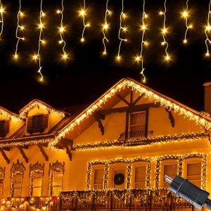 JGD-Guirlande Lumineuse Exterieure 5m 200LEDs Rideau Lumineux Noel avec 8 Modes, Timer, Fonction de M&eacute;moire, IP44 &eacute;tanche, Decoration Noel pour Balcon, Jardin, F&ecirc;tes, Blanc Chaude - Neuf