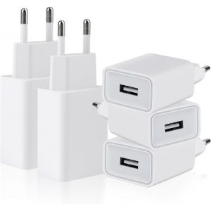 5 Pack 5W USB Chargeur 5V/1A Adaptateur Secteur Prise USB Prise pour T&iquest;&iquest;l&iquest;&iquest;phone Portable Smartwatch Lecteur ebook ?couteurs Lampe Table Routeur (Blanc) - Neuf