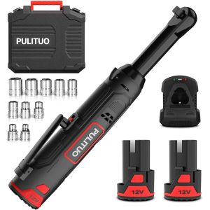 Ulteronixshop-Jeu de cl&eacute;s &agrave; cliquet &eacute;lectriques &agrave; col rallong&eacute; 12 V 3/8"" avec 2 batteries de 2,0 Ah et charge rapide, cliquet sans fil 300 tr/min avec 10 inserts - Neuf