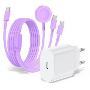 Thef-Chargeur Pour Apple Watch, Chargeur Rapide Magnétique 20w Pour Apple Iwatch, Câble Original 3 En 1 Multi-Charge (2m) Compatible Avec Les Séries De Montres Ultra 2/Se/10/9/8/7/6/5,Iphone 16/15/14 - Neuf