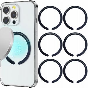 Lot De 6 Anneaux Métalliques,Kit De Conversion Universel Ultra Fin Adhésifs En Métal Pour Chargeur Sans Fil Magnétique,Compatible Avec Mag-Safe Autocollants Pour Coque De Téléphone (Noir) - Neuf