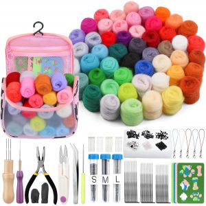 Yemaesre-Kitde Feutrage Aiguilleté De 50 Couleurs, Kit De Démarrage De 228 Pièces, Sac De Transport Pratique Avec Aiguilles À Feutrer Pour Feutrage À Sec, Outils De Base Et Accessoires, Feutrage À Se - Neuf