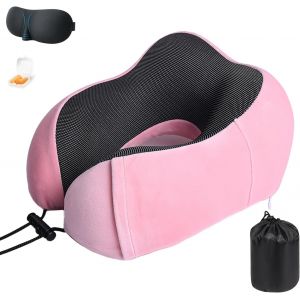 Oreiller De Voyage En Mousse À Mémoire De Forme De Qualité Supérieure Pour Dormir, Confortable Et Bon Maintien, Accessoire Portable Avec Avion, Voiture, Bureau Et Maison (Rose) - Neuf