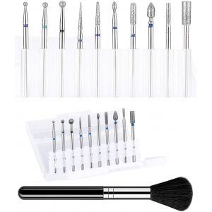 Nsiecd-10 Pcs Embout Ponceuse Ongles Depose Professionnel Forets À Ongles Céramique/Tungstène Supprimer Gel Acrylique Cuticule Bit Outils Pour Manucure Pédicure Salon De Maison Utiliser +1 Pinceau - Neuf