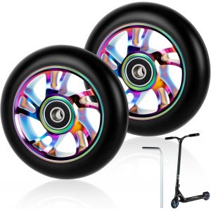 100mm Freestyle Scooter Wheel, 2pcs Replacement Wheels For Scooter, Pu 88a Electric Scooter Wheel With Abec 9 Bearings, Compatible With Scooters With 100mm Wheels - Neuf