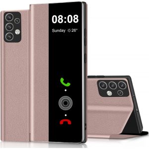 JGD-&Eacute;tui de protection pour Samsung Galaxy A33 5G - Clear View - Avec support - Pliable - &Eacute;cran tactile - Ultra fin - En cuir - Pour Samsung Galaxy A33 5G - Transparent - S View - Neuf