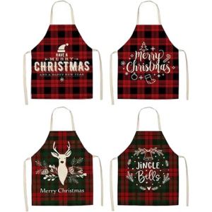 Ensemble de quatre linge de No&euml;l tabliers (68 x 55 cm), adapt&eacute; pour la maison et la d&eacute;coration de la cuisine. - Neuf