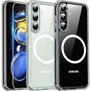 LORANKA-3 en 1 Coque Magn&eacute;tique pour Samsung Galaxy S24 FE 5G [Protection Militaire],2 Protecteurs d'&eacute;cran [Compatible avec MagSafe ] -Coque Mince 6,7 Pouces-Transparent - Neuf