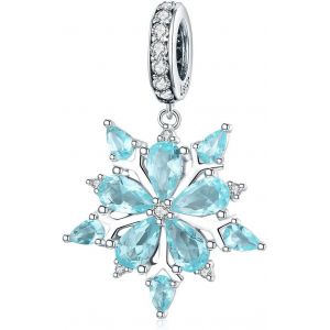 Ytseazn-Pendentifs Charm Flocon De Neige Pour Bracelets Pandora,Breloques De Noël En Argent Sterling 925 Avec Zirconia Bleu - Neuf