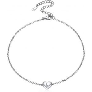 Cmjaagur-Women's Anklet 925 Sterling Silver Anklet With Engraved Heart Initial A-Z Charm Letters For Feet Adjustable 22 To 27 Cm Beach Party Holiday Accessories For Women Girls[M269] - Neuf