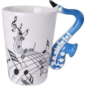 Eryi-Tasse À Café En Céramique - Motif Musique - Avec Anse Pour Saxophone - Amusante Et En Porcelaine - Cadeau Pour Amis Et Collègues (Bleu) - Neuf
