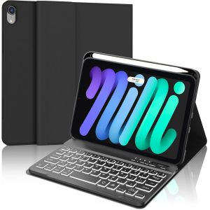 Chenquansarl-Étui Pour Clavier Ipad Mini 7 Génération 8,3""2024,7 Couleurs Rétro-Éclairées Disposition Italienne Amovible Sans Fil Bluetooth Clavier Pour Ipad Mini 6a/7ème Génération 8,3"",Noir - Neuf