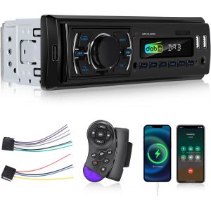 Autoradio 1 Din avec Dab - Autoradio Bluetooth avec Radio FM, Port USB/AUX/TF, Mémoire de Désactivation, Enregistrement Audio, Commande au Volant - Neuf