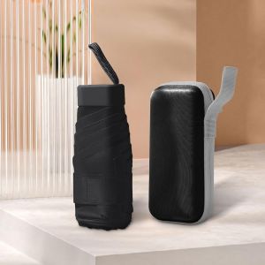 (Noir) 1pc Mini Parapluie de Voyage, Petit Sac &agrave; main Parapluie avec Bo&icirc;te de Soleil Protection contre la Pluie, UV Protection Parasol, L&eacute;ger, Compact Parapluie pour Femmes, Hommes, Enfants - Neuf