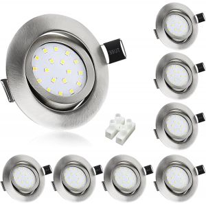 HiBay 8x Spot LED Encastrable Extra Plat 27mm Orientable 40°,5W Blanc Chaud 3000K 400LM,Trou 70-80mm,Spots de Plafond Inox 220V Pour Cuisine Salon Interieur - Neuf