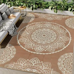 Mevronisshop-Tapis D'ext&eacute;rieur Extra Large - 270 X 365 Cm - Tapis De Jardin Imperm&eacute;able Et R&eacute;versible En Paille De Plastique Pour Patio, Int&eacute;rieur Et Ext&eacute;rieur, Camping-Car, Balcon, Marron Et Beige - Neuf