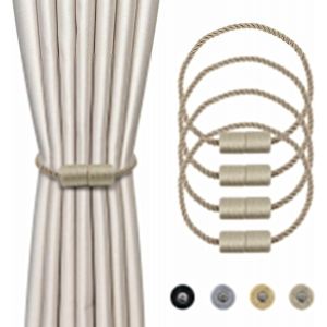 4 Pièces Magnétiques Embrasses De Rideaux Beige Tressées Boucle De Rideau Aimanté Attache Rideau Corde De Rideau De 45 Cm - Accessoires De Rideaux Pour La Décoration De La Maison - Neuf
