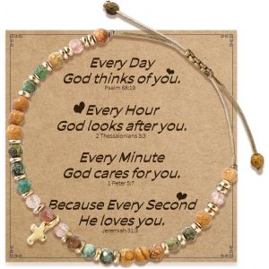 Eryi-Bracelet Croix Chrétien Femme, Bracelet Pierre Naturelle Femme Avec Croix Dorée, Bijoux Pierre Naturelle Baptême Communion, Religieux Cadeau Femelle, Cadeau Baptême Religieux, Dons Chrétiens - Neuf