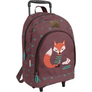 Sac à Dos Enfant avec Roues Imprimé Renard Hérisson Ecole Maternelle-Sac à Roulettes Fille Garcon Léger Détails Réfléchissants-Cartable Brun Haute Qualité pour Voyage-36x25x15 (Renard) - Neuf