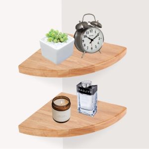 Lot de 2 étagères d'angle suspendues - 18 cm - En bois massif - Pour chambre à coucher, salon, cuisine - Avec vis de fixation - Neuf