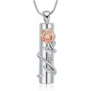 Kal-Collier Urne Fun&eacute;raire En Forme De Rose Avec Cylindre Creux - Pendentif Urne Fun&eacute;raire - Pour Homme Et Femme - Neuf
