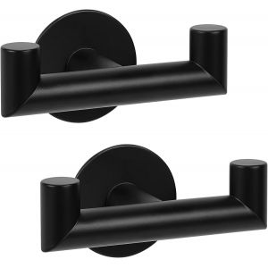Double Crochet Adhesif Mural, 2 Pi&egrave;ces Porte Serviette Salle de Bain, Acier Inoxydable, Accroche Torchon Cuisine, Porte Manteau Adh&eacute;sif Sans Per&ccedil;age, Noir - Neuf