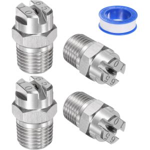MEVRONISSHOP-4 pcs Buse de Pulv&eacute;risation &agrave; Jet Plat, 65 Degr&eacute; 1/4BSPT M&acirc;le Acier Inoxydable Buses de Nettoyeur Haute Pression Remplacement avec Ruban d'&Eacute;tanch&eacute;it&eacute; (2mm Orifice) - Neuf