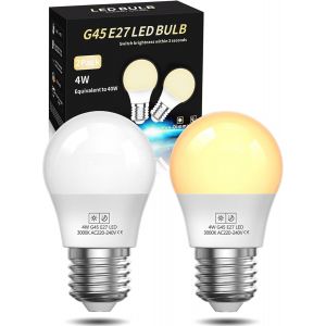 E27 Globe Ampoule Led G45, 4w Ampoule E27 Ampoule Led G45 (Remplace 40w), 2-En-1 Ampoule Led 400lm(4w) - 50lm (0.6w) 3000k Blanc Chaud, Golf E27 Mini Globe Ampoule 2 Pièces[Amp745913] - Neuf