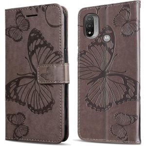 KAL-Coque Pour Moto E20 / Moto E30 / Moto E40, Papillon Imprim&eacute; Housse En Cuir Pu Magn&eacute;tique Portefeuille, &Eacute;tui &Agrave; Rabat Pour Moto E20 / Moto E30 / Moto E40, Gris - Neuf