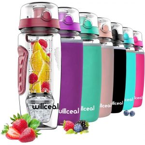 Eryi-Bouteille D'eau Pour Infuseur De Fruits 32 Oz Durable Avec Boule De Gel Amovible, Grande - Tritan Sans Bpa, Couvercle À Rabat, Protection Anti-Fuites - Sports, Camping (Rouge Foncé) - Neuf