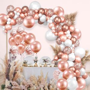 AYUHR-Décoration d'anniversaire rose doré Ballons Anniversaire Femme Rose Gold Ballon Anniversaire Nappe Rideau Ballon Rose Kit Guirlande Happy Birthday - Neuf