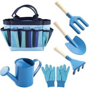 (Bleu)Set Attrezzi Da Giardinaggio Per Bambini, Set Attrezzi Da Giardino 6 Pezzi Per Bambini Con Annaffiatoio, Guanti Da Giardinaggio, Pala, Rastrello, Cazzuola - Neuf