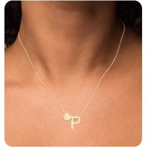Tianyi-Femmes Initiale Lettres Collier Avec Coeur Pendant Lettres A-Z Or/Or Rose/Argent Personnalis&eacute; Avec Nom Initiale Cha&icirc;ne Cadeaux Pour Femmes - Neuf