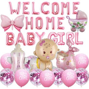 Kit De Baby Shower Decoration Rose Ballons De Welcome Home Baby Girl Ballon Gender Reveal Motifs Mignons Convient Pour La Toile De Fond Des Photos De Nouveau-N&eacute;s Gender Reveal Willkommen Zuhause - Neuf