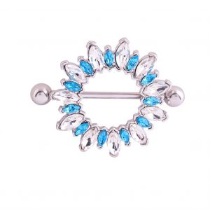 Bague Teton Percee Avec Diamant Bleu Et Blanc Oil De Cheval Et Tige R00347 - Neuf