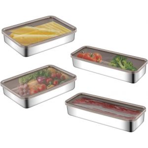 Boite Bacon,Boite Charcuterie Frigo,Boîte A Charcuterie Fresh,En Acier Inoxydable 304,Boite Rangement Frigo Avec Couvercle,Anti-Fuite,Boîte De Conservation De Viande (4 Pcs) - Neuf