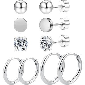 Kal-5/6/9 Paires Boucle D'oreille Acier Inoxydable, Boucles D'oreilles Femme Or 3/4/5mm, Creoles Argent Femme 8/10/12mm, Piercing Oreille Noir, Boucle D'oreille Homme Hypoallergénique - Neuf