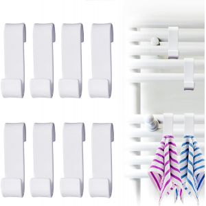 Loc-8 Pieces Crochet Radiateur Rond,Crochet Pour Radiateur Salle De Bain,Crochet Radiateur Seche Serviette,Crochet Porte Serviette Pour Tablette Radiateur,Pour Tous Les Radiateurs Standards,Blanc - Neuf