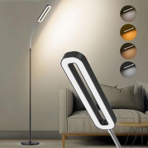 12w Lampadaire Sur Pied Salon Noir | 1200lm Luminaire Sur Pied Dimmable Avec Télécommande&commande Tactile, 4 Températures De Couleur & 6 Modes | Lampe Led Pour Chambre, Bureau - Neuf