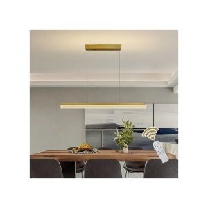 Suspension Luminaire LED 22W Design Lin&eacute;aire Dor&eacute; 90cm - Lustre Dimmable avec T&eacute;l&eacute;commande 3000-6000K Hauteur R&eacute;glable Salon - Neuf