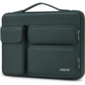 Housse Ordinateur 13-13,3 Pouces Compatible Avec Macbook Air/Pro 13 / Pro 14, Hp Dell Asus Lenovo,Pochette Pc Ouvert Lat&eacute;rale Avec 2 Sur&eacute;lev&eacute;es&1 Poche &Agrave; Rabat,Vert &Eacute;meraude - Neuf