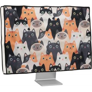 Housse &Eacute;cran Ordinateur Compatible Avec 31-32" Moniteur Housse &Eacute;cran Ordinateur - Protection D'&Eacute;cran Pc Moniteur En Lin - Orange-Noir-Blanc - Neuf