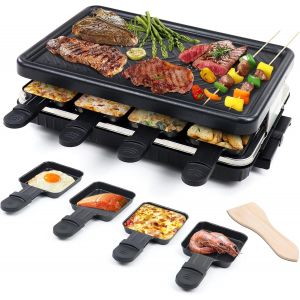 NouvelHorizonstore-Appareil &agrave; Raclette per 8 Persone Grill &Eacute;lectrique de Table Plaque de Cuisson Portatile Grillles Barbecue Machine con 8 Mini Po&euml;lons e 4 Spatole in Legno Plancha Grille Paques Elec - Neuf