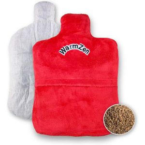 Jgd-Fishtec - Bouillotte Naturelle Graines De Lin 30x21x3 Cm - Housse Polaire Rouge Douce - Micro-Ondes 90 S Chaleur D&eacute;tente - Freezer 3 H Effet Froid - Soulage Douleurs Dos Ventre Cervicales - Lavab - Neuf