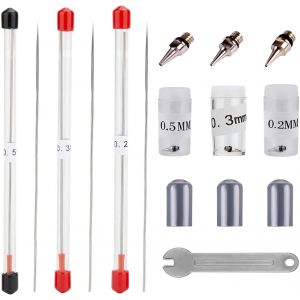 MEVRONISSHOP-7PCS A&eacute;rographe Aiguille 0,2mm/0,3mm/0,5mm Buse Airbrush Kits Remplacement Universel pour A&eacute;rographes Pistolet Buse et Aiguille, Plus Une Clef Sp&eacute;ciale - Neuf