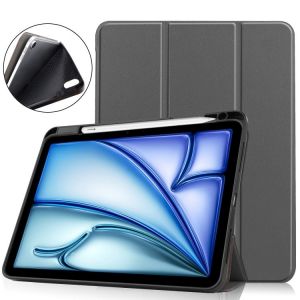 Housse En Cuir 3 Plis Pour Ipad Air 11 2024/2025 - Tpu Couleur Unie - Gris - Neuf