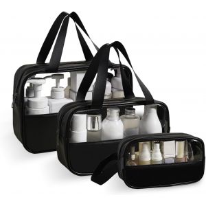 MAA-3 Pièces Trousse De Toilette Transparente,Trousse De Toilette Femme, Trousse De Toilette Homme, Grande Trousse De Toilette,Imperméable Trousse De Toilette Voyage (Noir) - Neuf