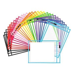 30PCS Poches effaçables à sec,Extra LargeCouvertures de poche effaçables à sec réutilisables,porte-billets,Teacher Suppl - Neuf